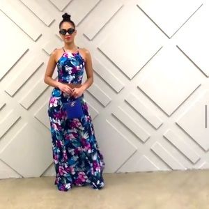 Navy Blue Floral Skirt Set